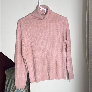 Sutton/Studio Pink Silk Cashmere Cable Knit Turtleneck Sweater M